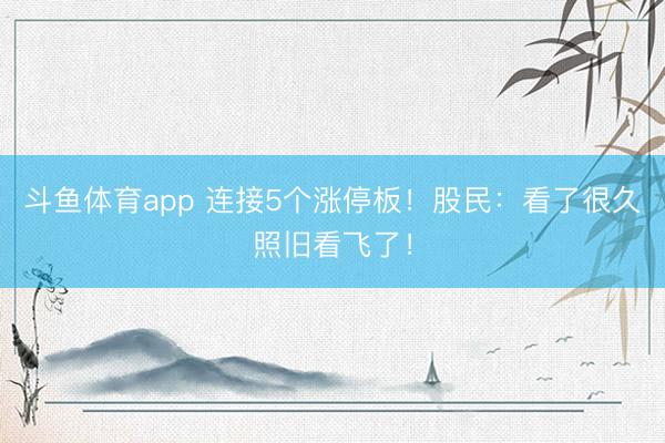 斗鱼体育app 连接5个涨停板!股民:看了很久照旧看飞了!