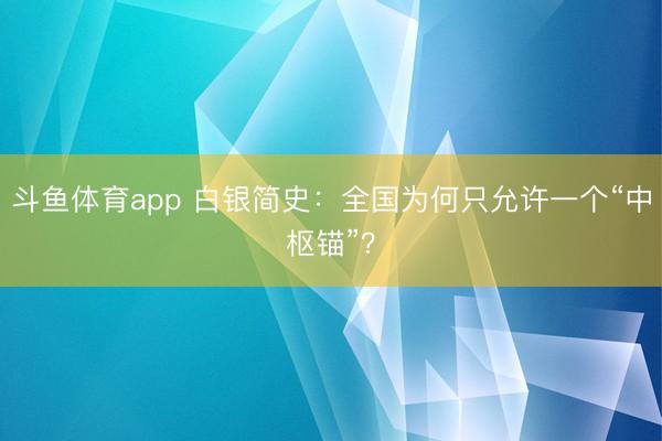 斗鱼体育app 白银简史：全国为何只允许一个“中枢锚”？