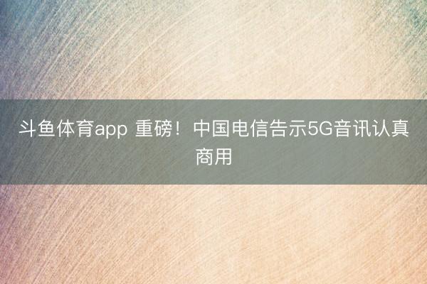 斗鱼体育app 重磅！中国电信告示5G音讯认真商用