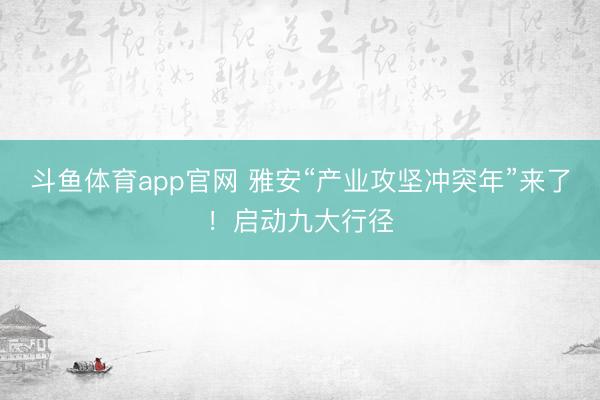 斗鱼体育app官网 雅安“产业攻坚冲突年”来了！启动九大行径