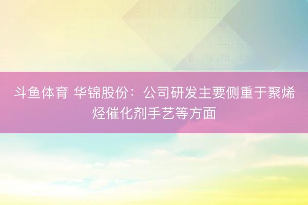 斗鱼体育 华锦股份：公司研发主要侧重于聚烯烃催化剂手艺等方面