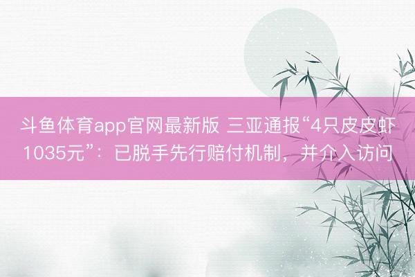 斗鱼体育app官网最新版 三亚通报“4只皮皮虾1035元”：已脱手先行赔付机制，并介入访问